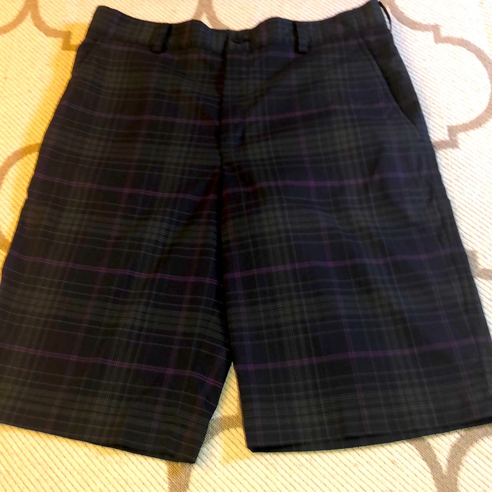 Nike Men's Black Plaid Golf Shorts with Purple Windowpane